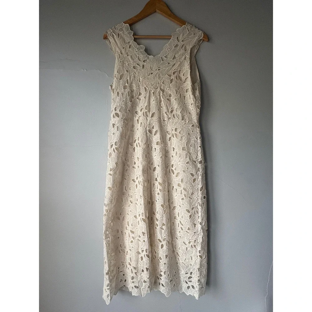 NWT‎ Vince Nouveau Floral Lace Midi Dress Cream Size 8